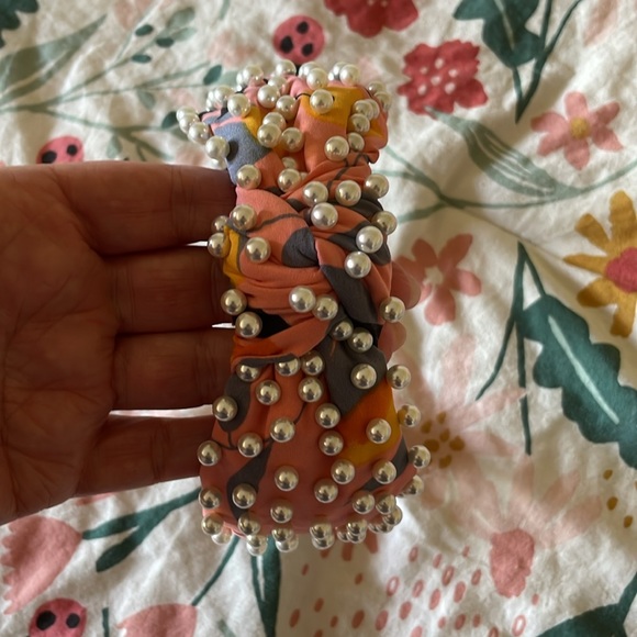 Lele Sadoughi OOAK Pink Lemon Headband with Pearls - Picture 3 of 8